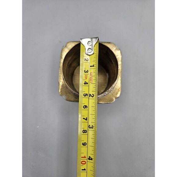 Vintage CHINESE ENAMELED Brass TEA CADDY JAR Amber Lucite Topper Lid Scene - Picture 9 of 9